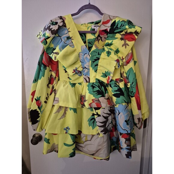 Christopher John Rogers Womens Dress 6 Target Yellow Floral Mini Ruffle Party - Picture 1 of 6